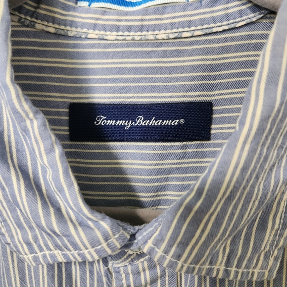 Tommy Bahama Blue/White Stripe Cotton blend long sleeve button down shirt-sz XL - Picture 3 of 7